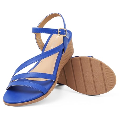 Image of Wedge Sandals for Women Dressy, Comfortable Summer Low Wedges Womens Open Toe Strappy Sandal