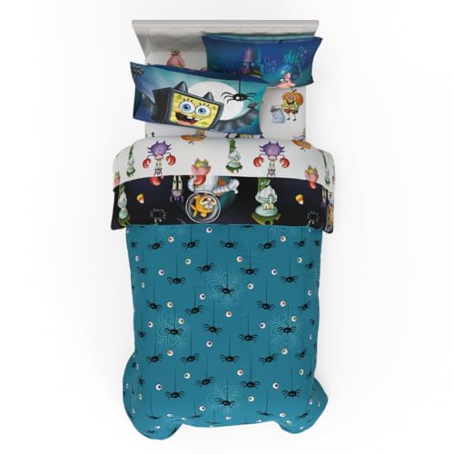 Image of Spongebob Squarepants Kids Halloween Bedding 5 Piece Super Soft Cozy Reversible Comforter and Sheet Set with Sham, Twin, (Officially Licensed Product) By Franco