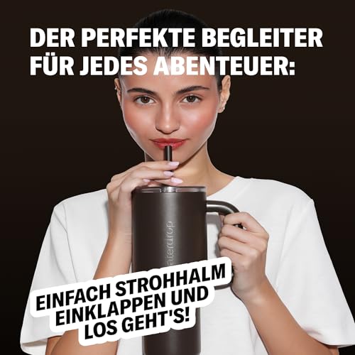 waterdrop® Thermobecher mit Strohhalm 1,1L – Auslaufsichere, robuste Trinkflasche mit aufklappbarem Trinkhalm, Hält 12h kalt, Trinkbecher mit Deckel, isolierte Edelstahlflasche 5