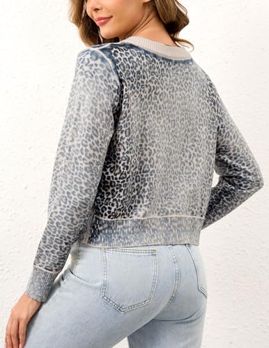 Leopard Cardigan Open Front Button Up Sweaters for Women Long Sleeve Shrug Cheetah Print Top Cropped Cardigan Jackets4