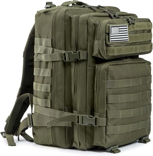 Mochila Tática Militar 50L Impermeável Reforçada Grande Masculina e Feminina – Compartimento Notebook 17”, Ideal para Trilha, Camping, Trekking, Viagem e Aventura Outdoor (Verde)