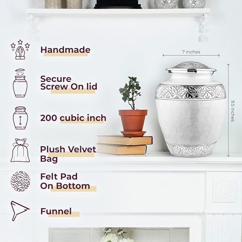 Image of Trupoint Memorials Cremation Urns for Human Ashes, Silver Lining Decorative Burial Urns for Male and Female, Funeral Memorial Urn for Women and Men - Pearl, Adult (200 LB)