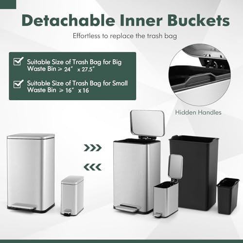 Set de 2 canecas de basura de acero inoxidable 12.2 gal miniatura 6