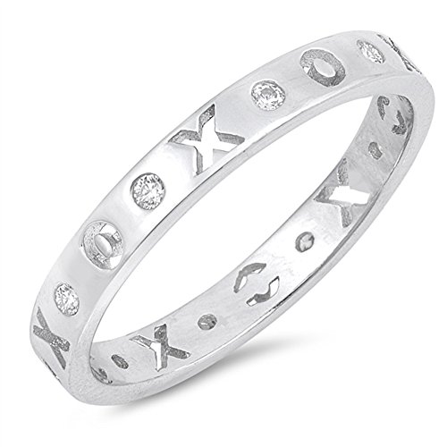 CloseoutWarehouse Clear Cubic Zirconia Cutout X Eternity Band Ring Sterling Silve