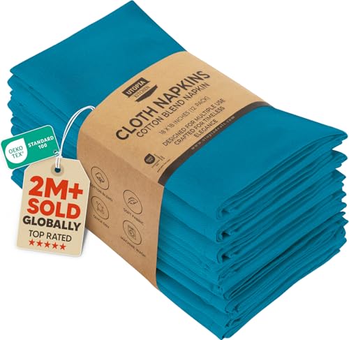 Utopia Kitchen Teal Cloth Napkins [12 Pack 18x18 Inch] Absorbent Cotton Blend Washable and Reusable for Dinner Restaurant Lunch Wedding and Hotel