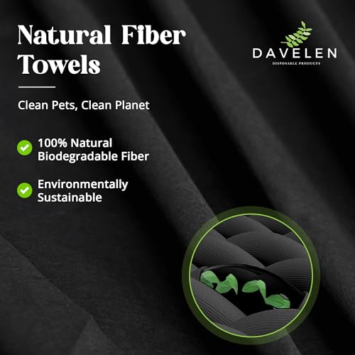 Image of DAVELEN Disposable Pet Towels (50-Pack), Super Absorbent, for Small, Medium, Large Dogs & Cats | Paws, Fur, Body Use | Bleach and Dye Free, Ecofriendly | Towels Size: 31.5 inch x 15.5 inch (Black)