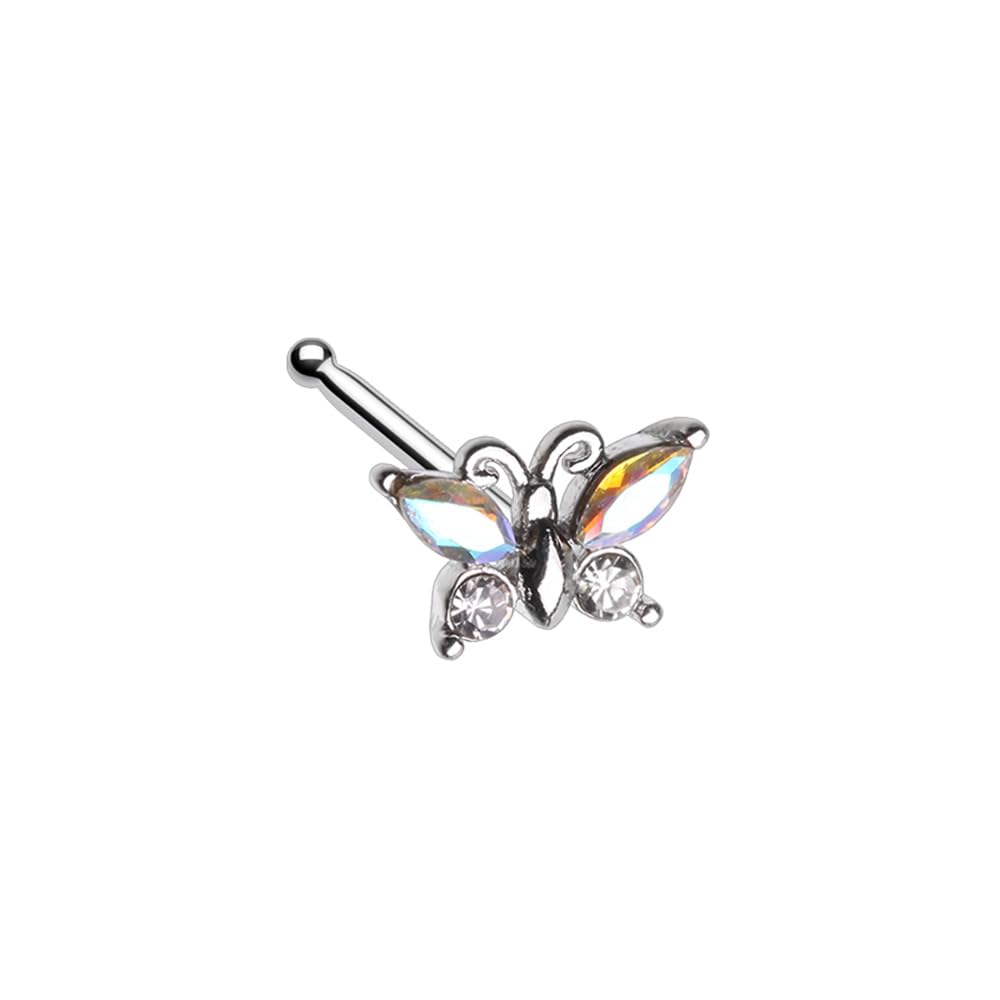 SKIN METALS Iridescent Bling Butterfly Nose Stud Ring