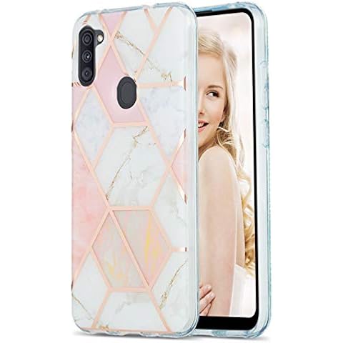 QC-EMART Phone Case for Samsung Galaxy A11, Sparkly Marble Pink Hard Back Transparent TPU Bumper Hybrid Case Shockproof Rugged Tough Protective Cover for Samsung Galaxy A11 Cover
