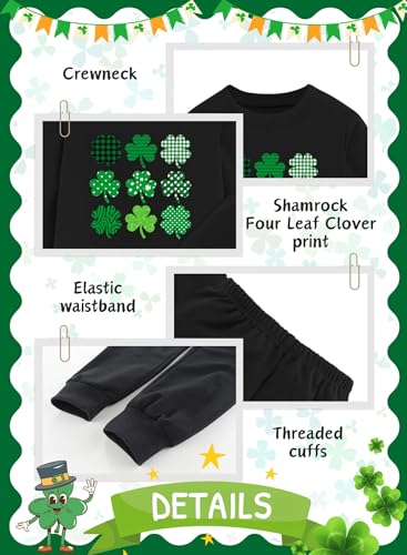 Toddler Girl St Patricks Day Outfit - Kids Irish Clover Shamrock Long Sleeve Sweatshirt Pants Set Sweatsuit Clothes4