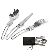 Toasis Stainless Steel 3 Piece Folding Camping Picnic Cutlery Utensil Set Spoon Fork Knife