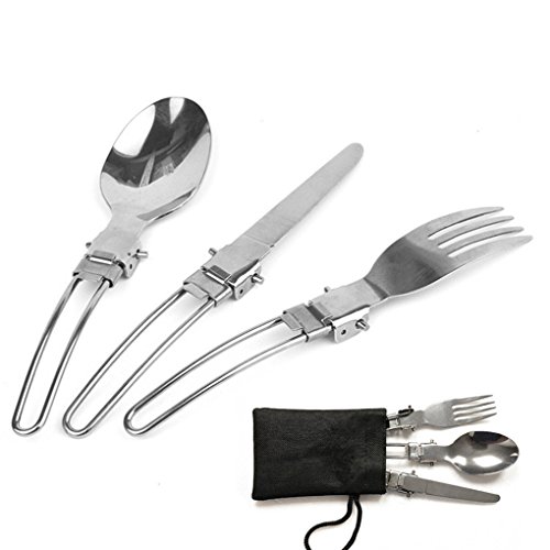 Toasis Stainless Steel 3 Piece Folding Camping Picnic Cutlery Utensil Set Spoon Fork Knife #TOP9