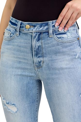 Judy Blue Women's High-Rise Distressed Raw Hem Flare Jeans with Shield Pockets2