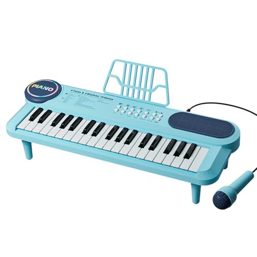 子供用ピアノ玩具、37鍵ブルー音楽ピアノキーボードマイク付き