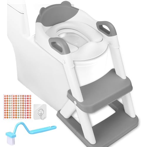 BBWELL Adaptador WC Niños con Escalera,Plegable Portatil Infantil Asiento Inodoro,Inodoro de Entrenamiento 2 en 1 para Niños, Cojín Antideslizante y Antisalpicaduras, Taburete de Escalera