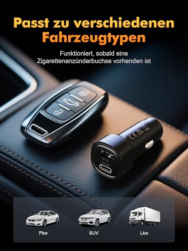 GRIFEMA 48W Zigarettenanzünder USB C 12V Adapter Auto PD und QC3.0 USB kfz ladegerät Auto Ladegerät Adapter Zigarettenanzünder Verteiler Steckdose mit iPhone 17 16 15 Pro Max Air iPad S24 S25 – Bild 6