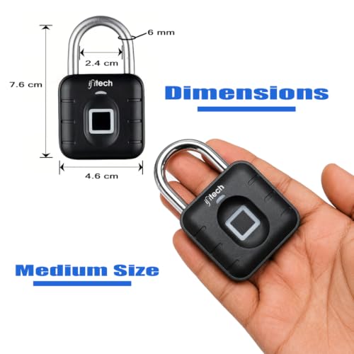 Image of IFITech Smart Fingerprint Padlock | Biometric Padlock | Keyless Lock | Stores Up to 20 Fingerprints | Fingerprint Lock for Gym Locker, Cabinet, Drawer, Luggage & Personal Spaces | Black, Made In India
