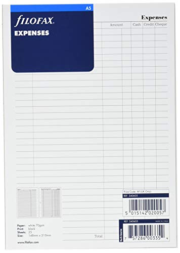 Feuille de calendrier de gestion de dépenses Filofax 340605 A5 blanc rechargeable