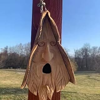 ANXINJIA Happy Spirit Birdhouse Fairytale Bird's Nest Courtyard Garden Decoration Old Man's Head Wooden Birdhouse Outdoor Hanging Birdhouse Wooden Birdhouse Outdoor