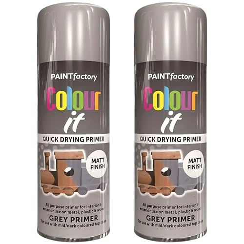 Paint Factory All Purpose Grey Spray Paint Pack 2 (400ml Each) - Matt Finish Interior and Exterior Grey Spray Paint for Metal Plastic and Wood