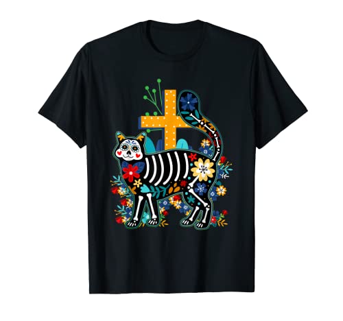 Dia de los Muertos o Días de los Muertos o Gato de Calavera de Azúcar Camiseta
