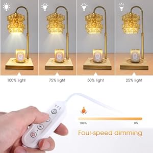 Candle warmer lamp with timer dimmable electric candle warmer with 4 light bulbs handmade crystal candle lamp wax melt warmer with wood base home decor valentines day gift gold  urban country home decor