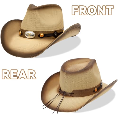 Image of WQWOVRVO Cowboy Hat,Cowgirl Hat,Western Cowboy Hats for Women /Mens /Straw Wide with Shapeable Brim Cowboy Hat for Womens