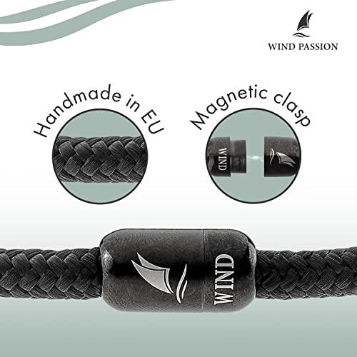 Wind Passion - Paracord Bracelet For Men & Women | Nautical Bracelet Inspired By Sailor Sea Apparel | Handmade With Braided Rope And Magnetic Clasp | For Men And Women Looking For A Sports, Athletic Or Surf Style | Waterproof Resistant | Black Bracelet #TOP1