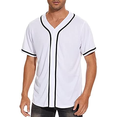 DHSPKN Mens Baseball Jersey Button Down Blank Plain Short Sleeve Shirts Hipster Hip Hop Active Team Sports Uniforms White XL Cover
