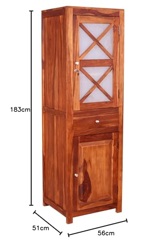 Image of EXCEL Home Cross Pattern Solid Wood 1-Door Wardrobe in Honey Oak Finish