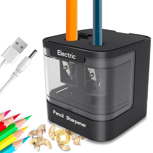 ARPDJK Electric Pencil Sharpener Elektrischer Anspitzer mit Behälter, USB Batteria Doppelloch Tragbar Elektronisch Automatisch Elektrisch Spitzer Bleistiftspitzer für Kinder und Erwachsene, Schwarz