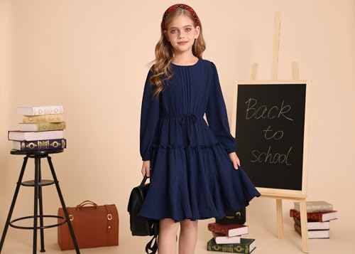 GRACE KARIN Girls Fall Long Sleeve Dress Fancy Floral Holiday Teen Casual Skater Winter Teen Crew Neck Tiered Dresses4
