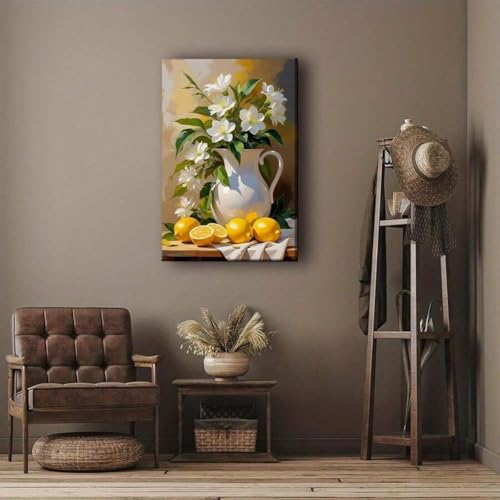 Vase de fleurs blanches toile 60x80 cm pour masquer un mur vide