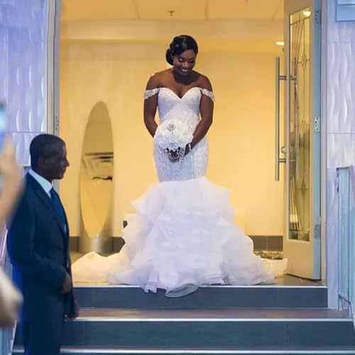Off Shoulder Wedding Dress for Bride Mermaid Lace Sweetheart Ruffled Bridal Dress Sexy Beaded Bridal Gown with Trailing4