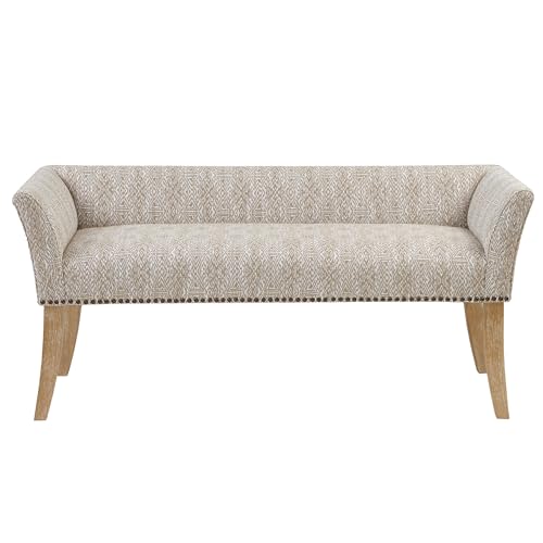 Image of Madison Park Accent Bench for Living Room, Upholstered with Nailhead Trim, & Padded Seat Entryway Bench Small, End of Bed Bench with Back, 49.5 inch W x 19.25 inch D x 23 inch H, Taupe Multi