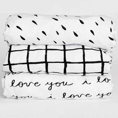 Image of NODNAL CO. 3 Fitted Black/White Mini Crib Pack n Play Playard Portable Crib Sheets Set 100% Oeko-TEX Cotton Gender Neutral Girl/Boy Nursery Bedding I Love You Plaid Travel Pack and Play Playpen