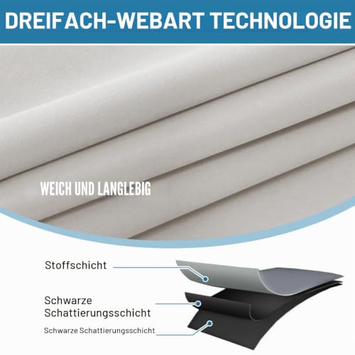 BellaHills 100% Vorhang Blickdicht mit Kräuselband 2er Set H145 x B140 cm Thermovorhang Kälteschutz Kurze Gardinen Verdunkelung… – Ansicht 3