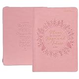 Christian Art Gifts 2024 12 Month Executive Vegan Leather Planner for Women: Hope & a Future - Jeremiah 29:11 Inspirational Bible Verse, Daily Personal Organizer w/Zipper Closure & Ribbon, Pink