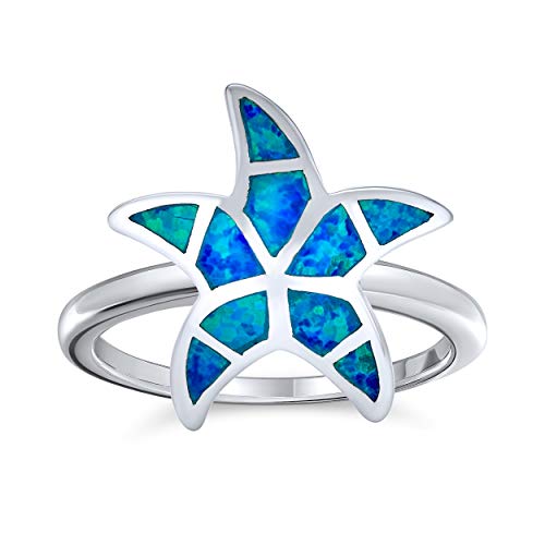 Bague étoile de mer en argent fin 925 avec opale bleue, le cadeau marin idéal pour femme