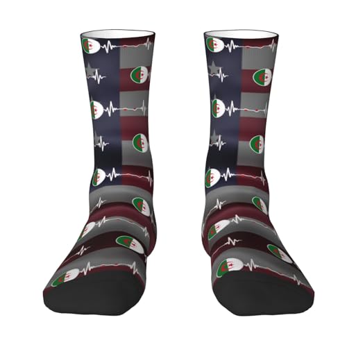 Algeria Flag Heartbeat Algerian Pride Adult Polyester Crew Socks Breathable Moisture-Wicking Athletic Running Gym1