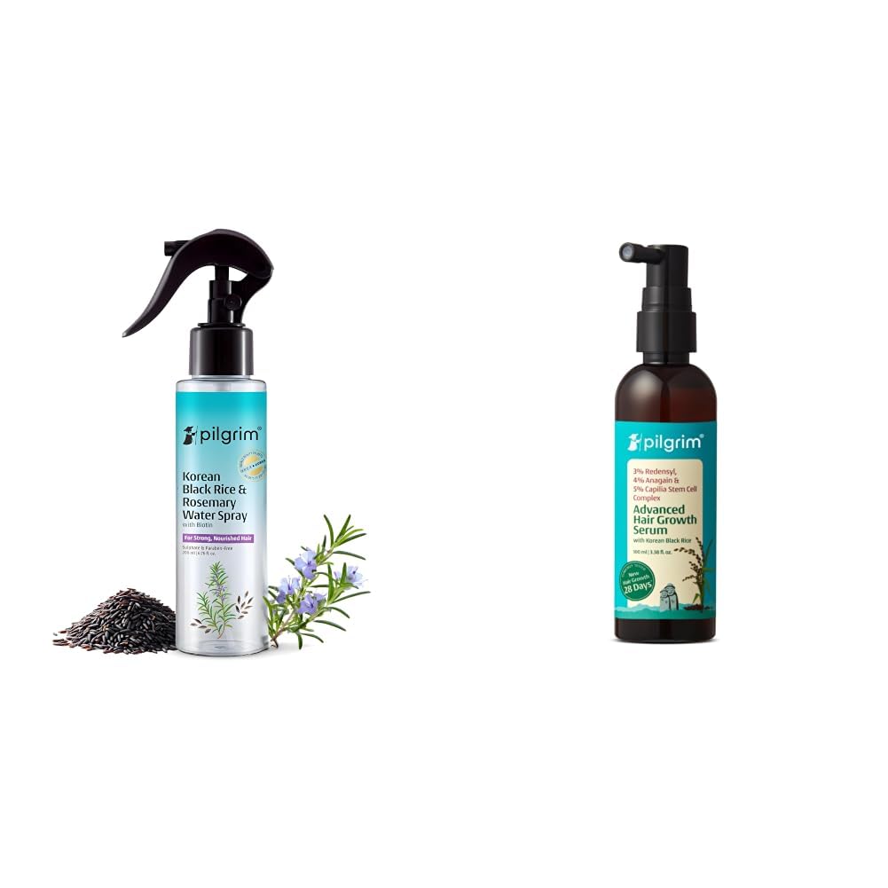 Pilgrim Korean Black Rice and Rosemary Water Spray With Biotin For Strong, Nourished Hair 200ml & Redensyl 3% + Anagain 4% + 5% Capilia Stem Advanced Hair Growth Serum (100ml) with Rosemary & K-picture-36