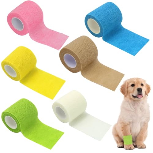 ShuaWdk 獣医用 自己粘着包帯 伸縮 防水 ペット用 (犬 猫) 足首捻挫・腫れ対策 5cm×4.5m (6色-B)