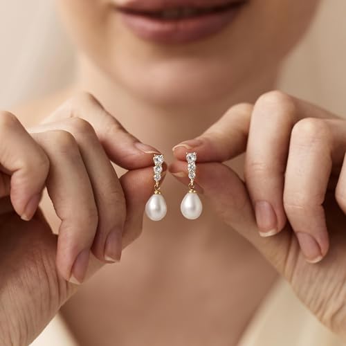 14k Gold Plated Pearl Drop Earrings for Women, Dainty Wedding Jewelry, Elegant Dangles, Prom Bridal Jewelry, Bridesmaid Gift, Minimalist Earrings2