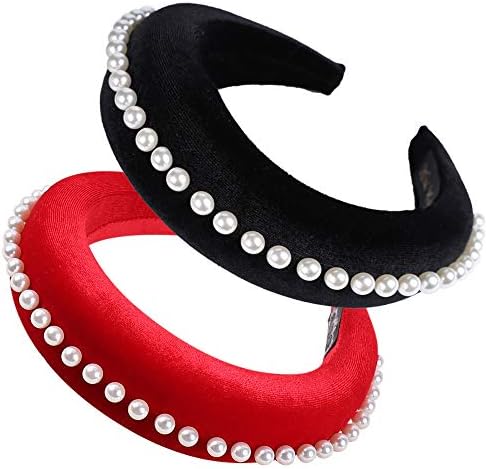 Padded Headbands Fashion Women Thick Velvet Pearl 90s Hair Accessories Head Band Fashion Headwear Wide Plastic Hairbands For Woman