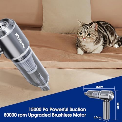 Handheld Car Vacuum Cleaner Cordless 22000Pa Strong Cyclonic Suction Blowing Brushless Motor Cordless Portable Mini Car Vacuum Powerful Rechargeable Lightweight for Pet Hair Vehicle Home Office Grey