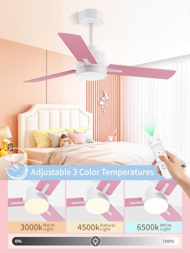 Image of LANMEL 42'' Ceiling Fan with Lights and Remote, Pink Blue Ceiling Light for Kids Room, Modern Ceiling Fan for Boys Girls, 6 Speed, Reversible, 3000k-6000k LED, Quiet DC Motor for Indoor Outdoor