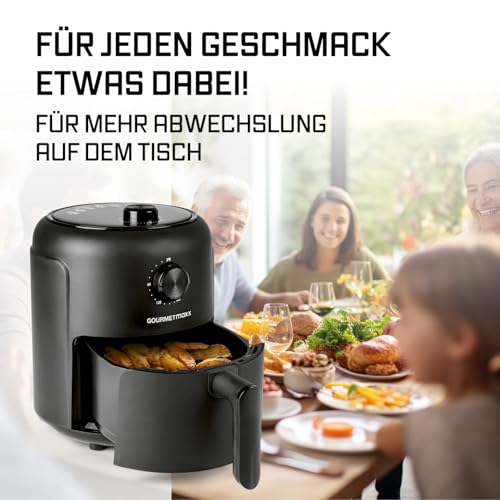 GOURMETmaxx Heißluftfritteuse | 2,3L Airfryer mit Timer, Touchscreen | Fritteuse mit 8 Funktionen & 7 Programmen | Energiesparend frittieren, nahezu ohne Öl | Minibackofen - 1000 W
