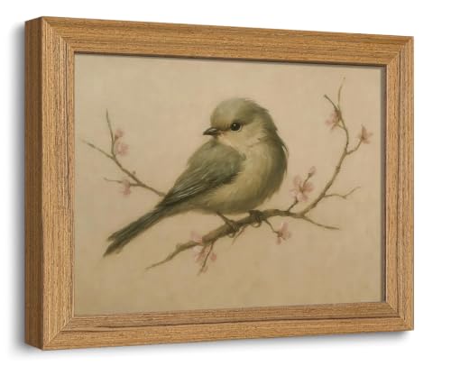 Framed Bird Canvas Wall Art Vintage Cherry Blossom Bird Wall Decor