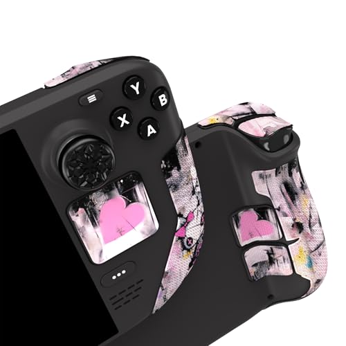 Image of PlayVital Premium Split Handle Grips for Steam Deck LCD & OLED - Soft Rubber Pads, Trackpads Skin, Trigger Back Button With Thumb Grips - Hexagonal Diamond Textured Lovely Punky Bunny