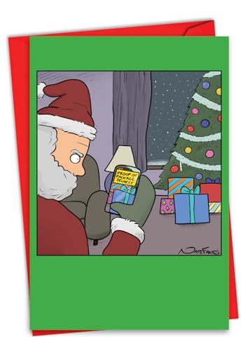 NobleWorks おもしろクリスマスペーパーカード 5 x 7インチの封筒付き (カード1枚) メリークリスマス ホリデー 配達証明書 C8758XSG