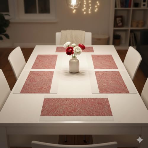 Image of YELONA Placemats Set of 6, Heat-Resistant Woven Vinyl Table Mats, Non-Slip & Washable Dining Tablemats for Kitchen & Dinner Decor, Berry Red (45cm x 30cm)